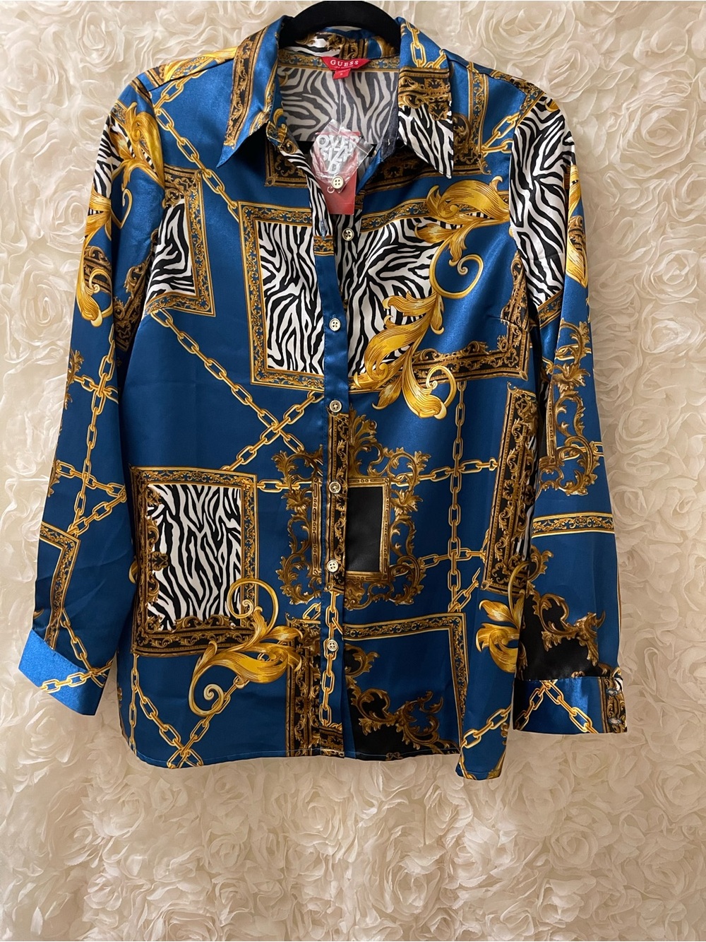 GUESS LOS ANGELES MOROCCAN BLUE BAROQUE Size S Over Size